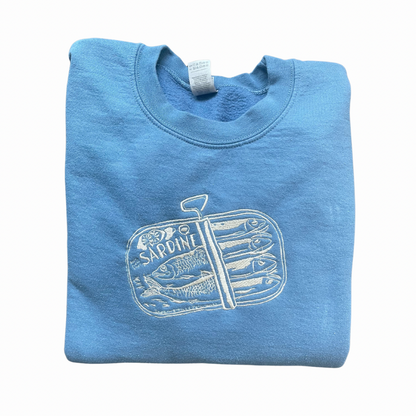 Vintage-Inspired Sardine Tin Embroidered Sweatshirt
