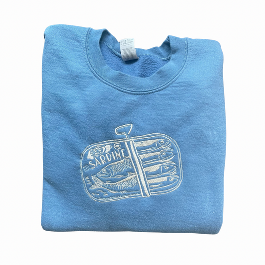 Vintage-Inspired Sardine Tin Embroidered Sweatshirt